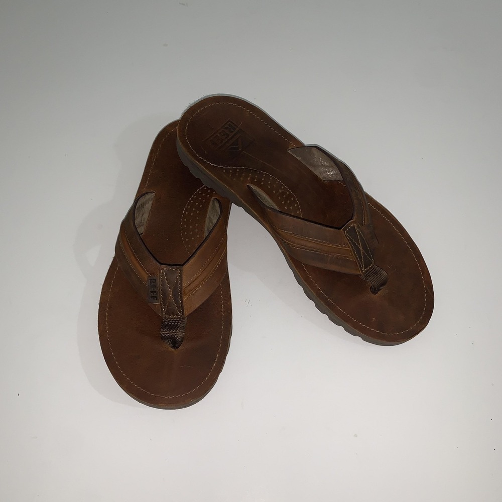 Reef Voyage Lux Sandals Mens Size 7 Brown Leather Thong Comfort Casual Shoes